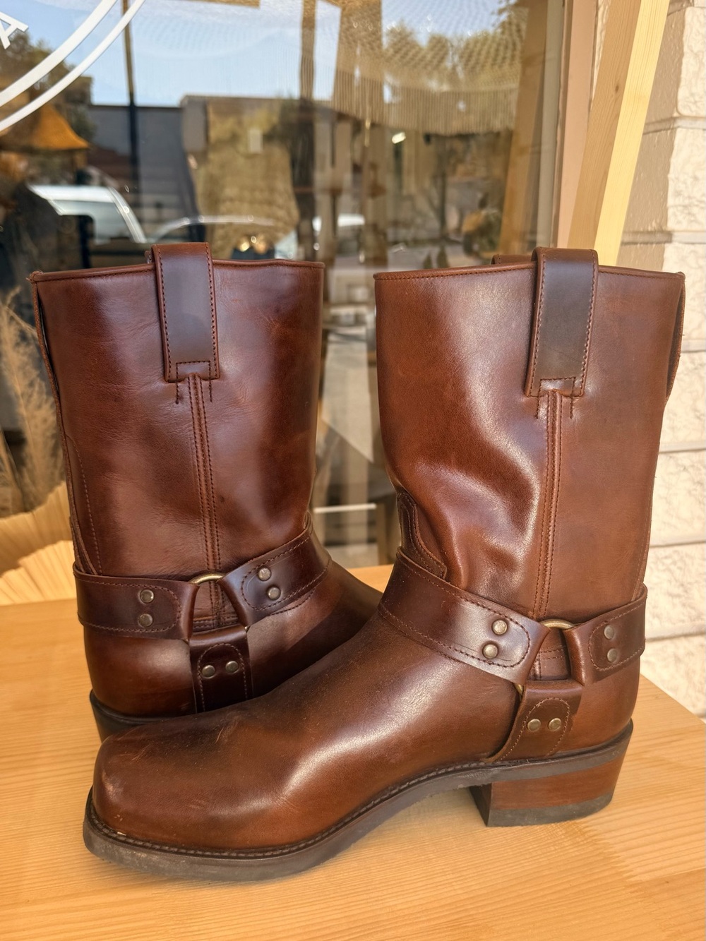 Ranch Road Leather Harness Boots - Classic Pull-On Moto Boot